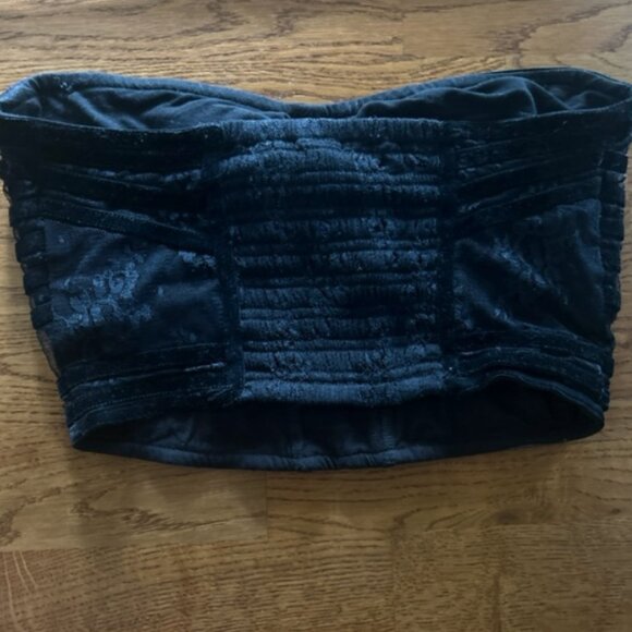 Free People Black Corset Tube Top Strapless XS Womens Bandeau Burnt Out Velvet - Picture 3 of 4